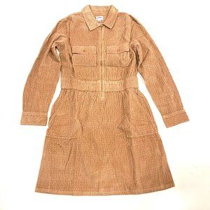 NWT J. Crew : Zip Front Cinched Cotton Corduroy Dress : Khaki : 4